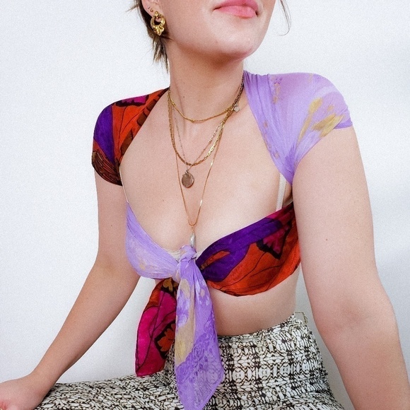 Silk Scarf Set Rectangular DIY Top Bandana abstract floral vintage retro - Picture 16 of 16